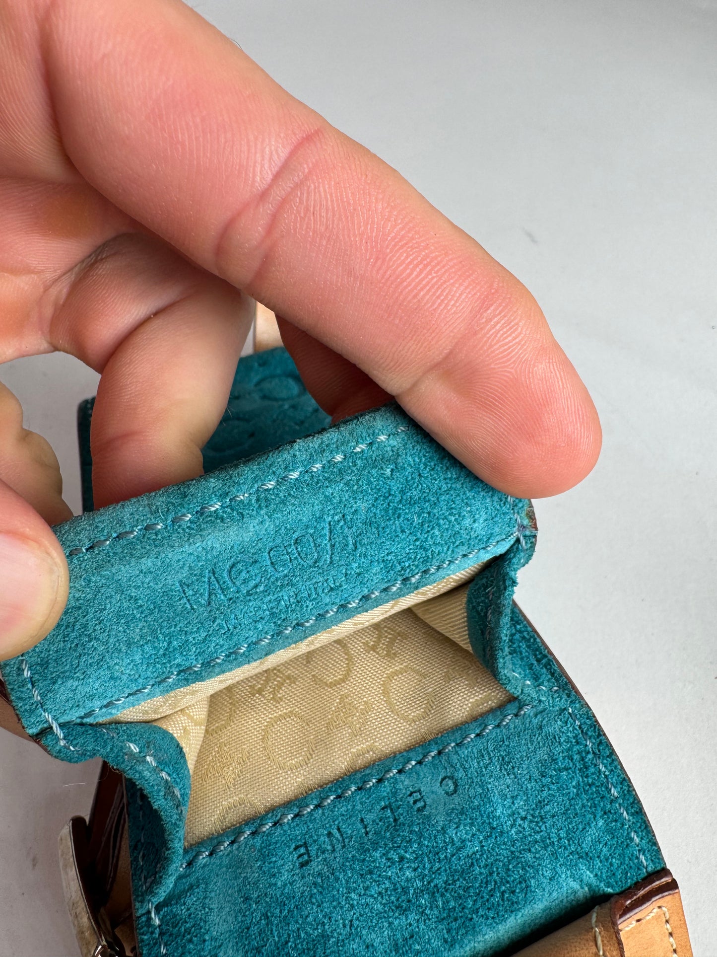 Vintage Celine Velour Leather Crossbody Bag Blue Brown