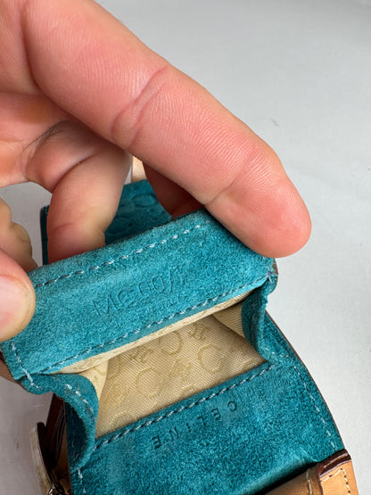 Vintage Celine Velour Leather Crossbody Bag Blue Brown