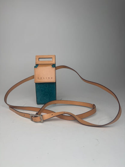 Vintage Celine Velour Leather Crossbody Bag Blue Brown