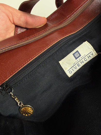 Vintage Givenchy Embossed Leather Structured Bag Burgundy Gold