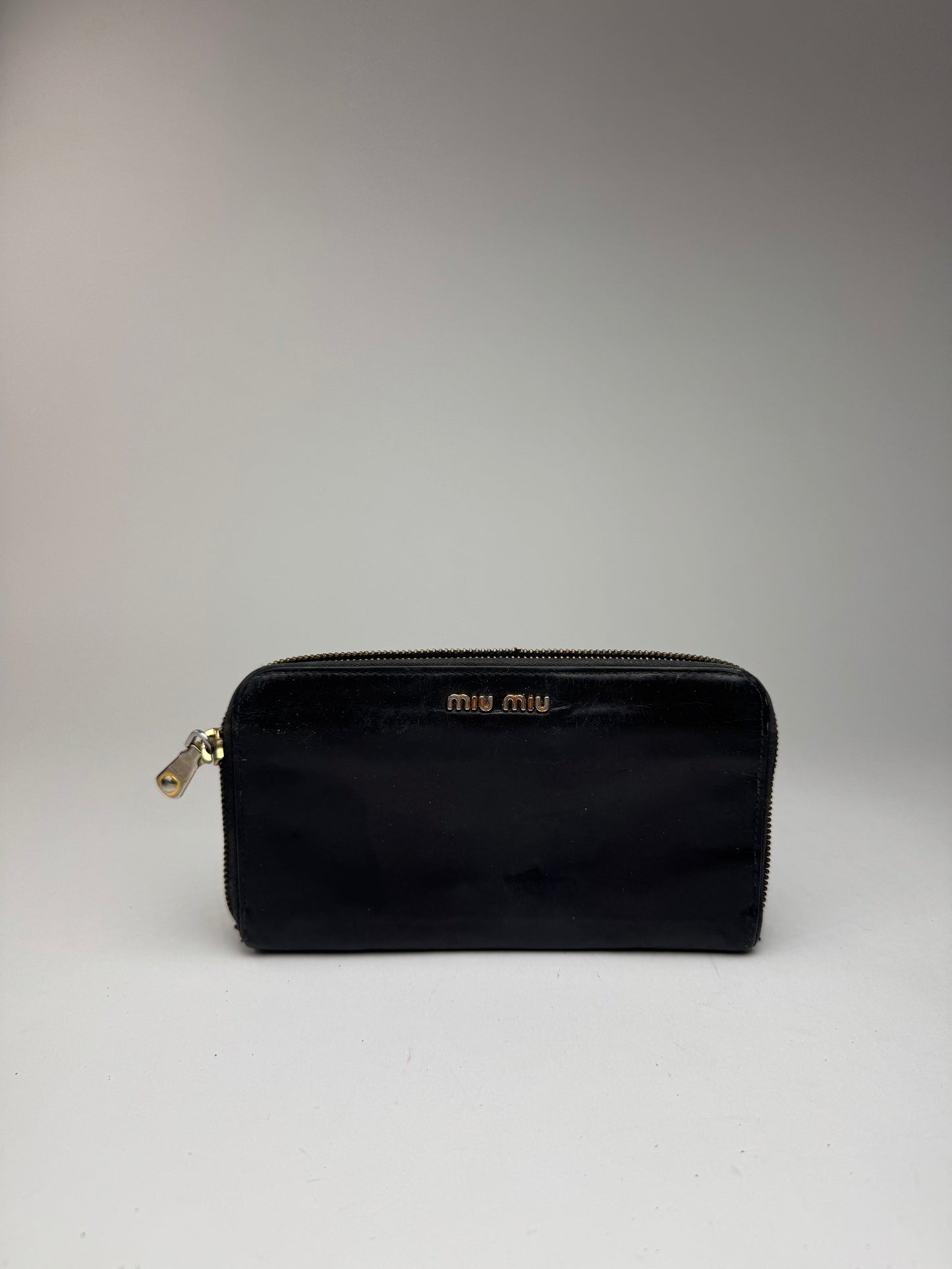 Vintage Miu Miu Patent Leather Wallet studded black zippy defect