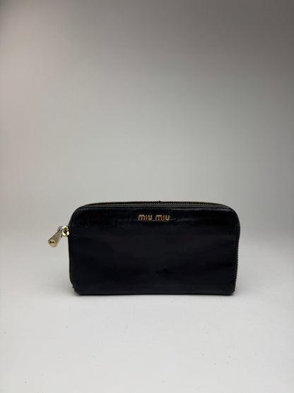 Vintage Miu Miu Patent Leather Wallet studded black zippy defect