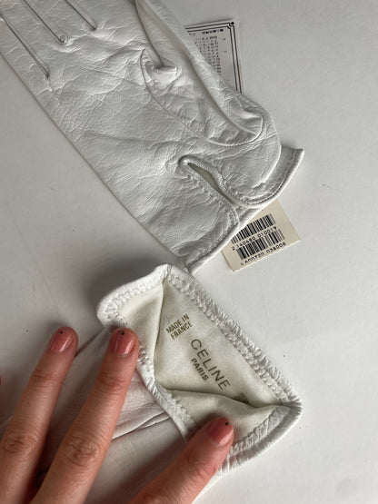 Vintage Celine Paris Leather Gloves White