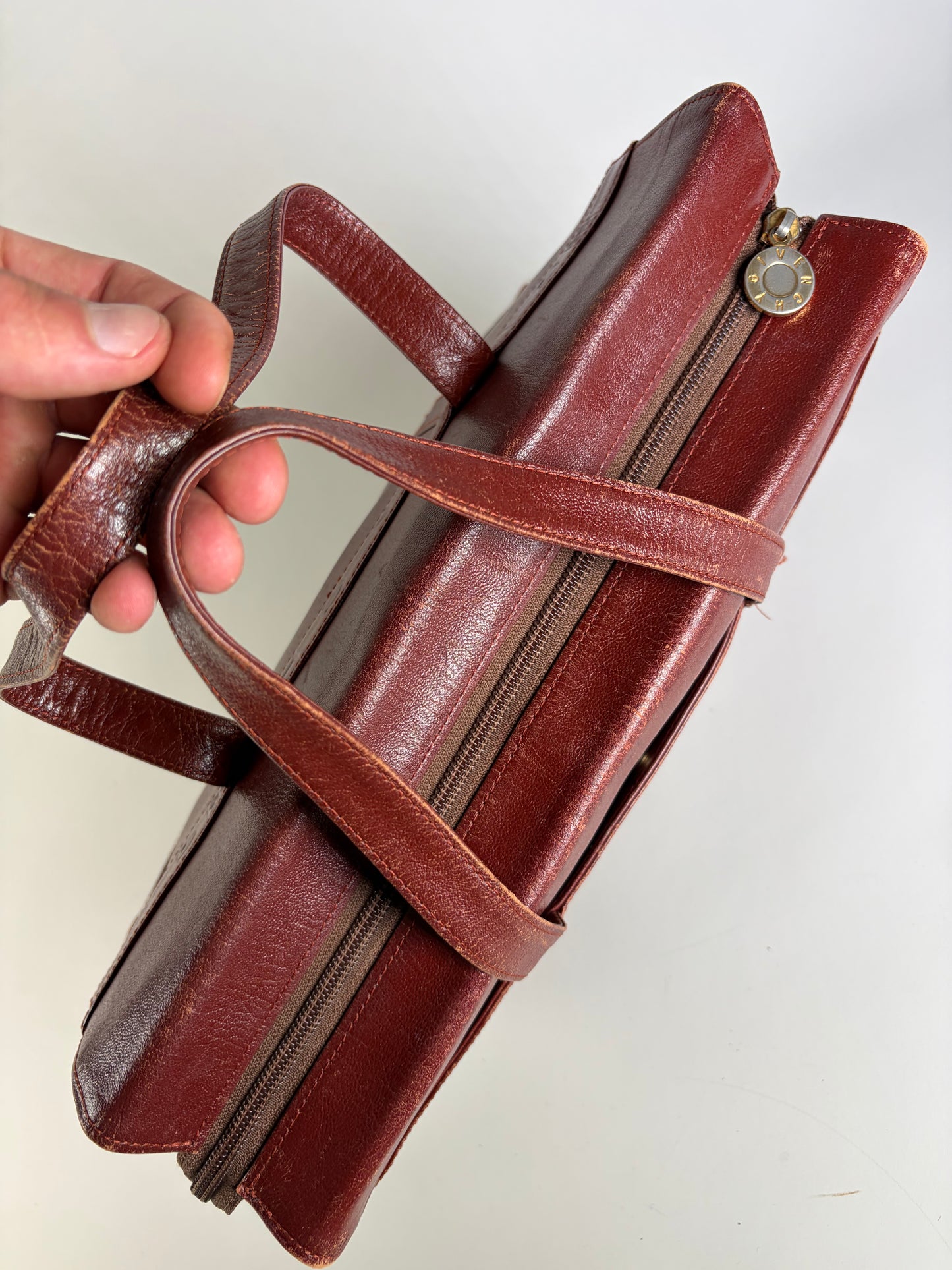Vintage Givenchy Embossed Leather Structured Bag Burgundy Gold