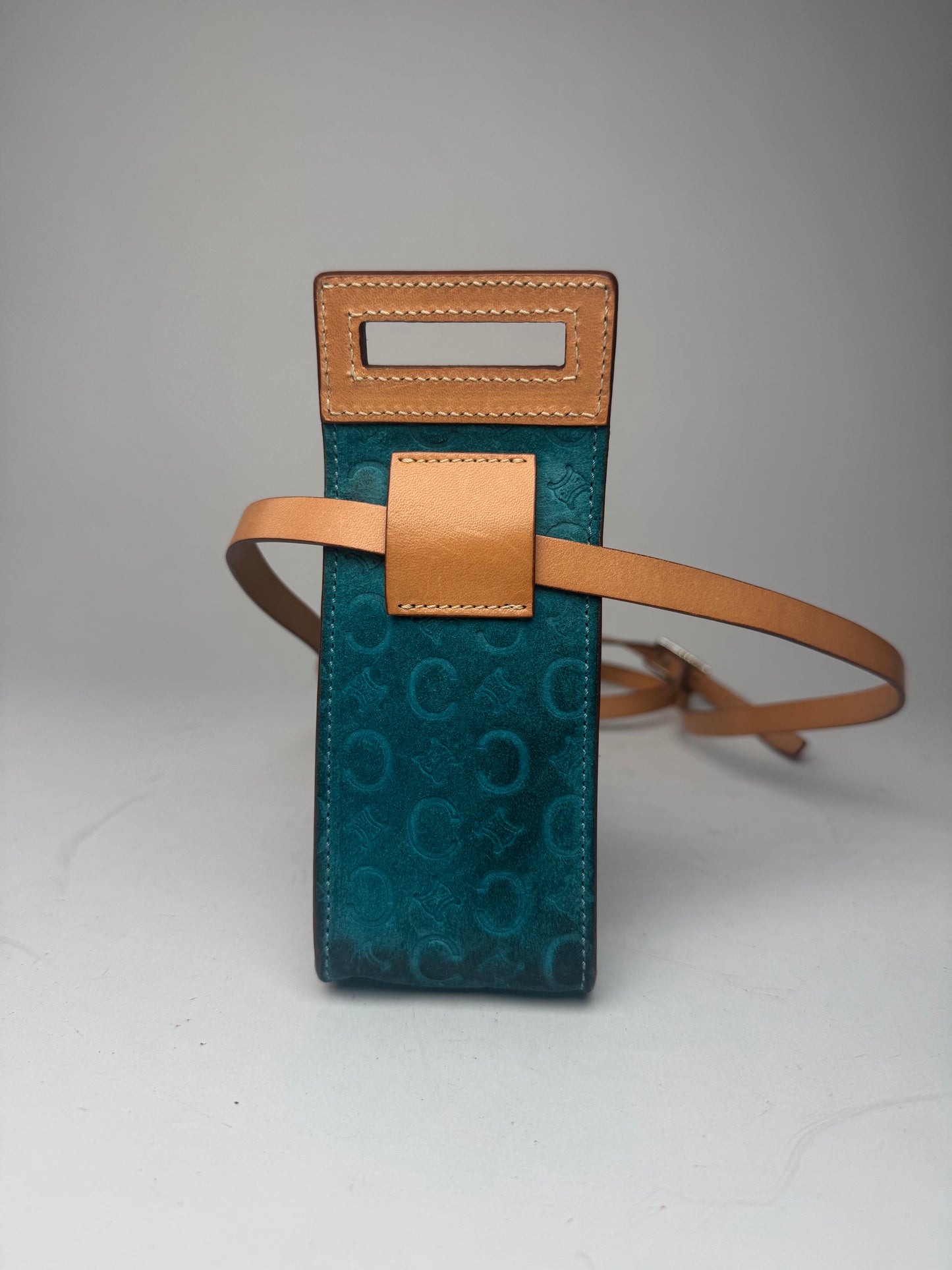 Vintage Celine Velour Leather Crossbody Bag Blue Brown