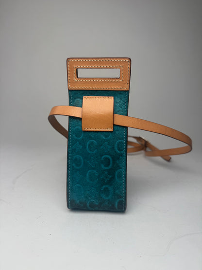 Vintage Celine Velour Leather Crossbody Bag Blue Brown