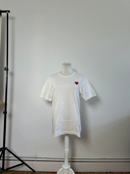 Vintage Comme des Garçons Play Heart Logo T-Shirt White Red M