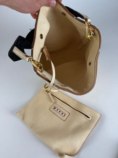 Vintage Marni Leather Bucket Bag Beige Black