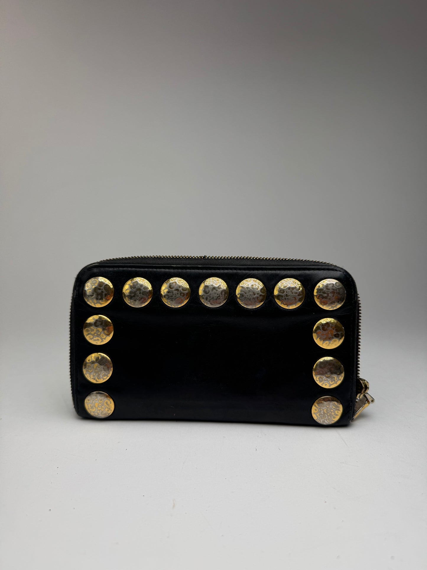 Vintage Miu Miu Patent Leather Wallet studded black zippy defect