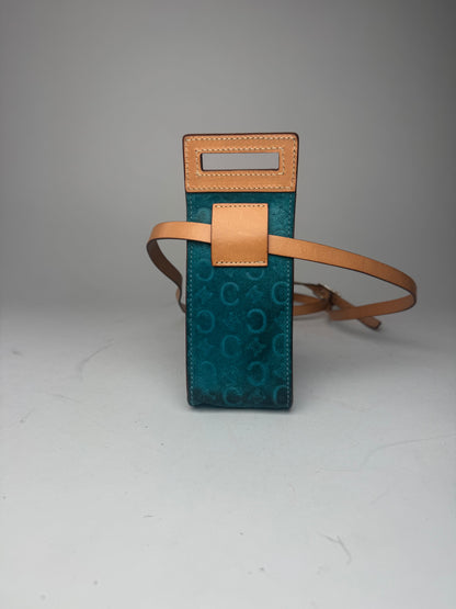 Vintage Celine Velour Leather Crossbody Bag Blue Brown