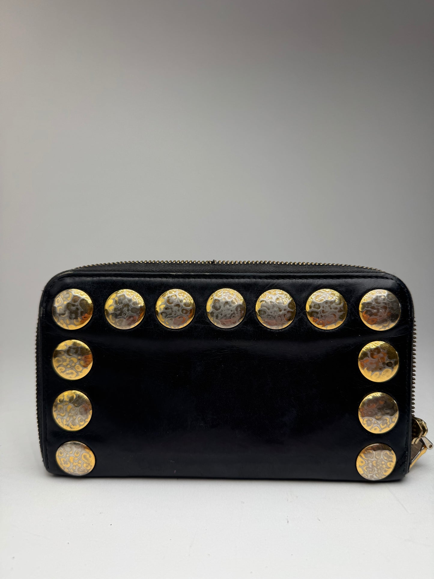 Vintage Miu Miu Patent Leather Wallet studded black zippy defect
