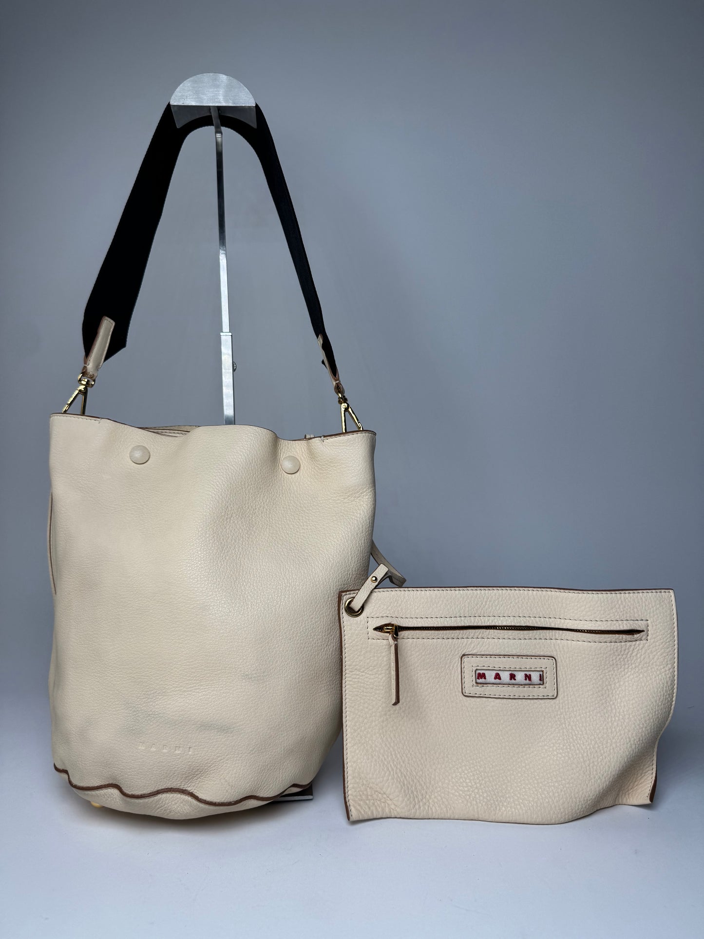 Vintage Marni Leather Bucket Bag Beige Black