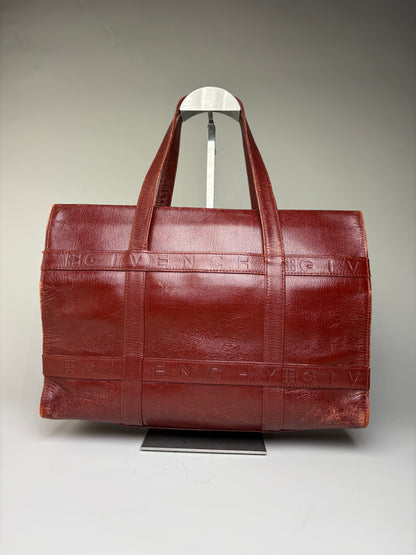 Vintage Givenchy Embossed Leather Structured Bag Burgundy Gold