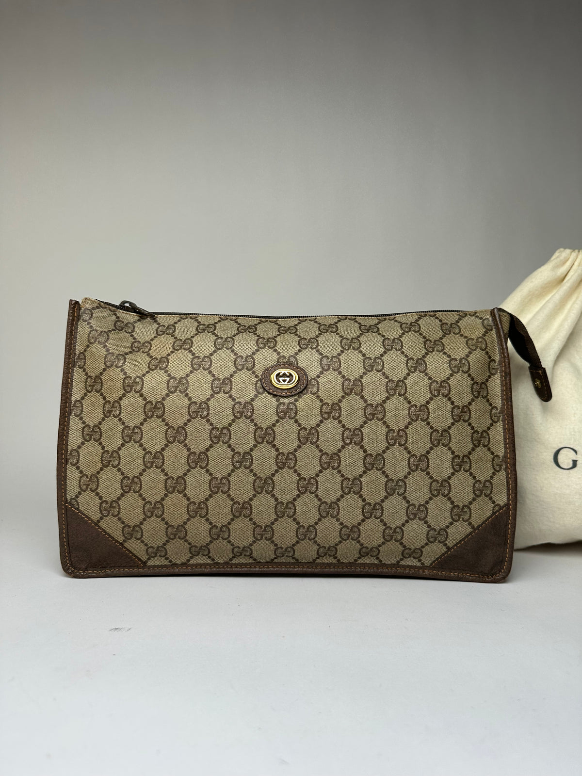 Vintage Gucci GG Plus Flap Crossbody Bag Late 1970s Beige Brown
