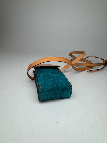 Vintage Celine Velour Leather Crossbody Bag Blue Brown