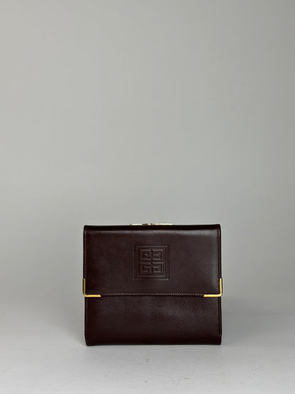 Vintage Givenchy Brown Leather Wallet with Gold Logo