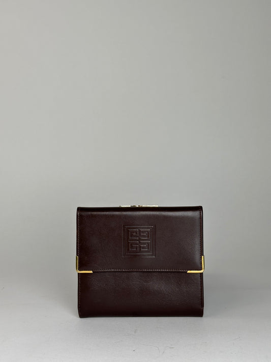 Vintage Givenchy Brown Leather Wallet with Gold Logo