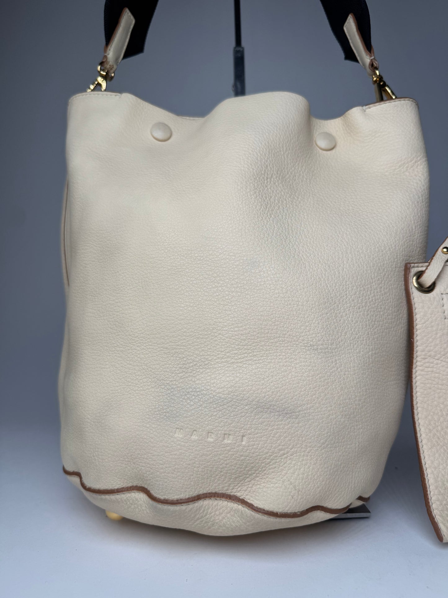 Vintage Marni Leather Bucket Bag Beige Black
