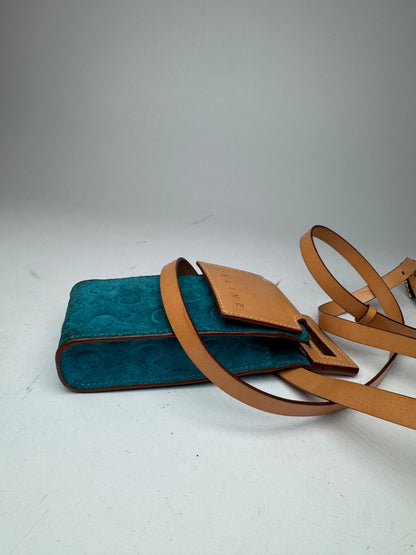 Vintage Celine Velour Leather Crossbody Bag Blue Brown