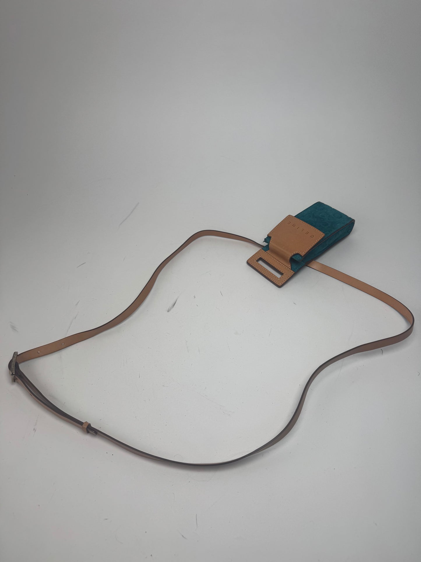 Vintage Celine Velour Leather Crossbody Bag Blue Brown