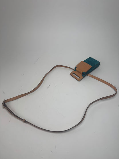 Vintage Celine Velour Leather Crossbody Bag Blue Brown