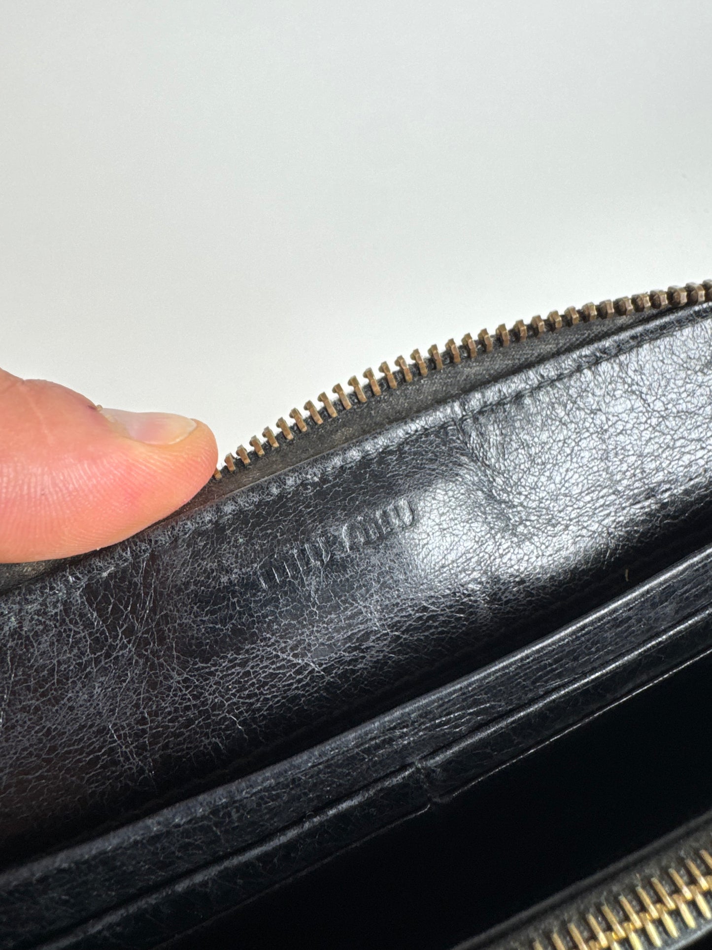 Vintage Miu Miu Patent Leather Wallet studded black zippy defect