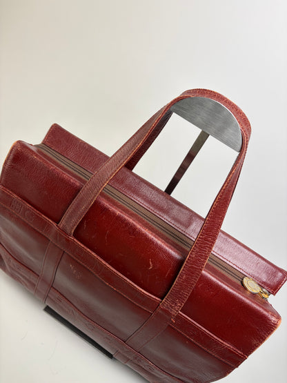 Vintage Givenchy Embossed Leather Structured Bag Burgundy Gold