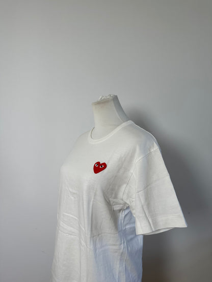 Vintage Comme des Garçons Play Heart Logo T-Shirt White Red M
