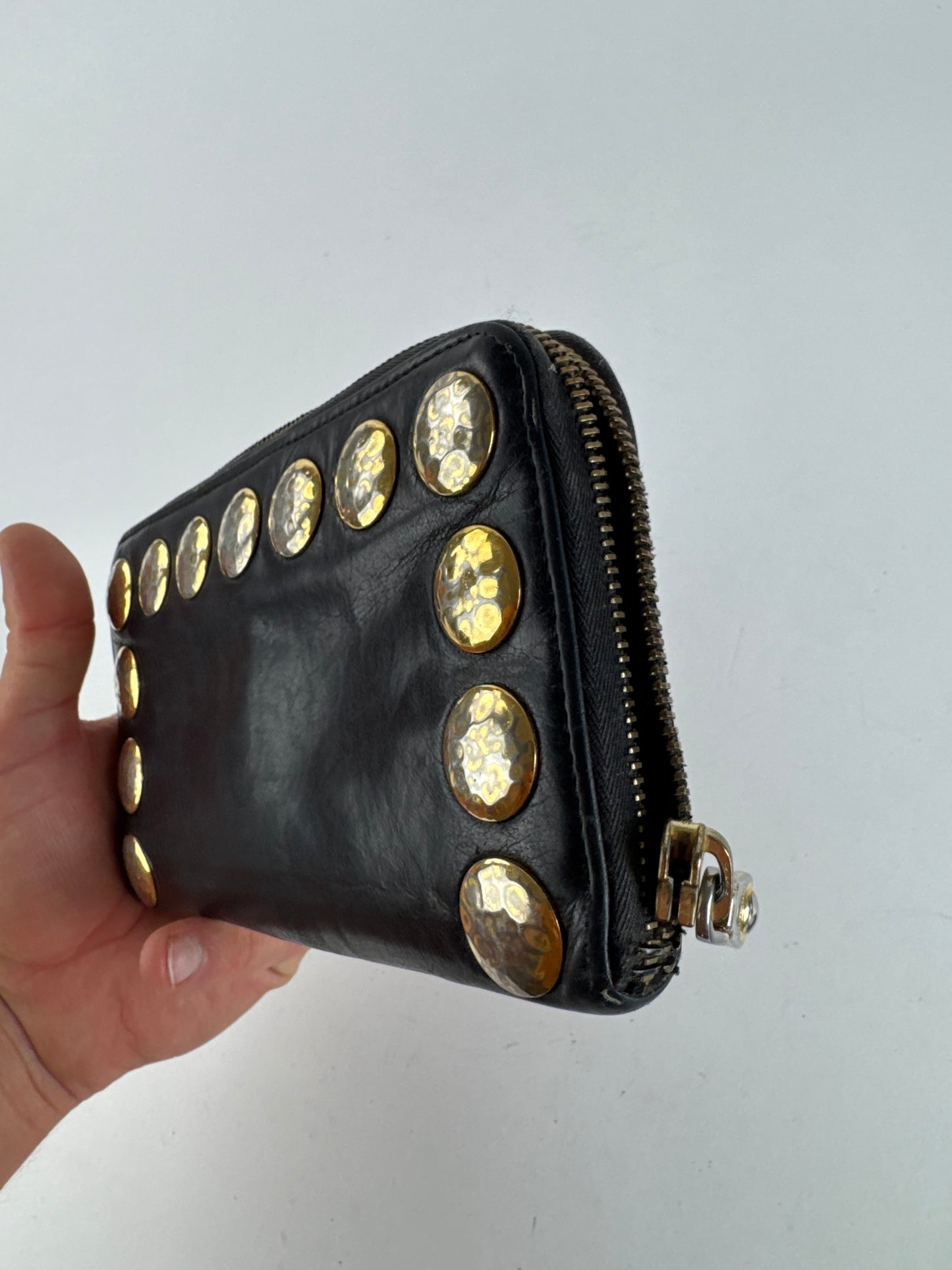 Vintage Miu Miu Patent Leather Wallet studded black zippy defect