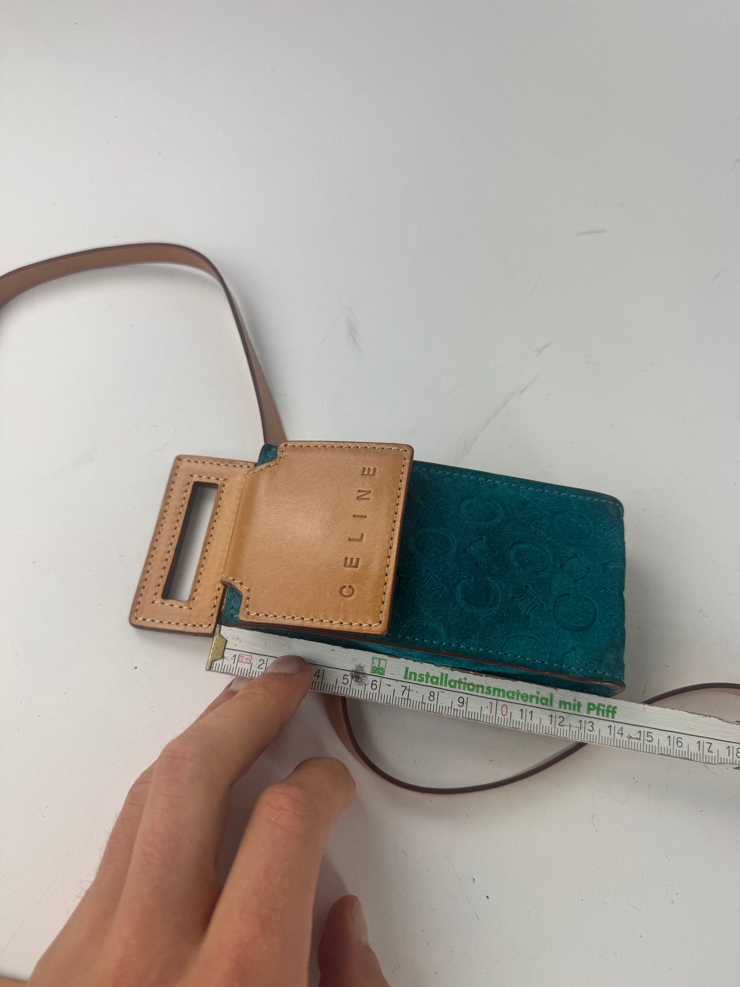 Vintage Celine Velour Leather Crossbody Bag Blue Brown