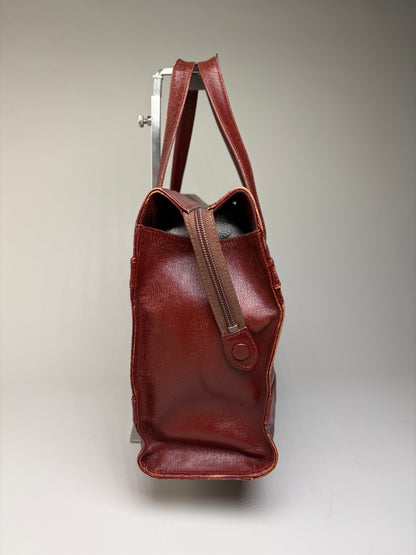Vintage Givenchy Embossed Leather Structured Bag Burgundy Gold
