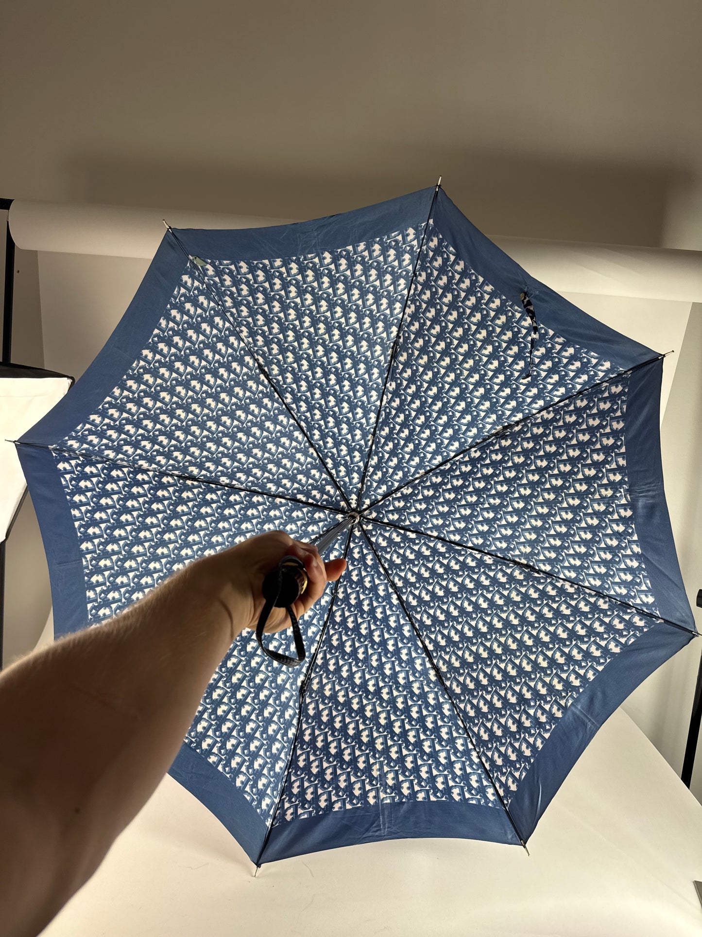 Vintage Dior Oblique Monogram Umbrella Navy White