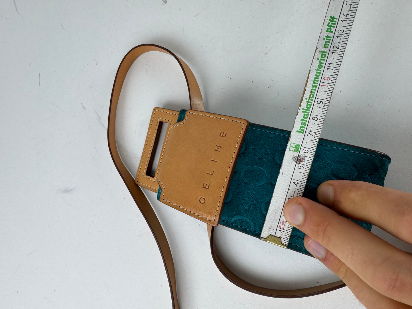 Vintage Celine Velour Leather Crossbody Bag Blue Brown