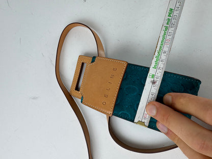 Vintage Celine Velour Leather Crossbody Bag Blue Brown