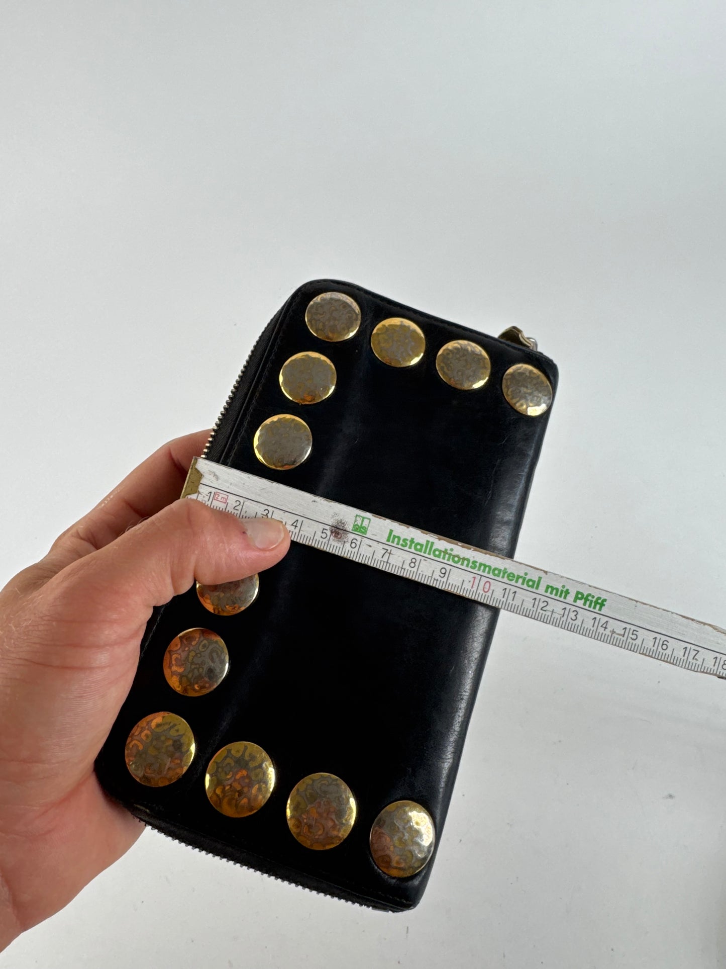 Vintage Miu Miu Patent Leather Wallet studded black zippy defect