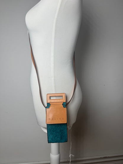 Vintage Celine Velour Leather Crossbody Bag Blue Brown