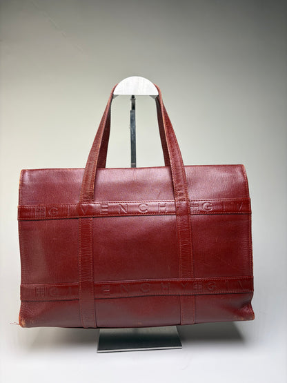 Vintage Givenchy Embossed Leather Structured Bag Burgundy Gold