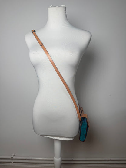 Vintage Celine Velour Leather Crossbody Bag Blue Brown