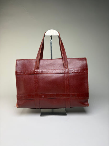 Vintage Givenchy Embossed Leather Structured Bag Burgundy Gold