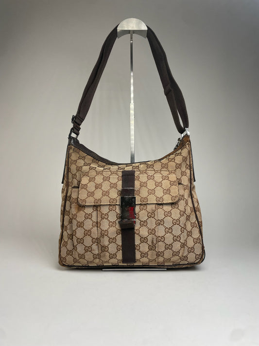 Vintage Gucci Monogram 2Way Bag Beige Brown