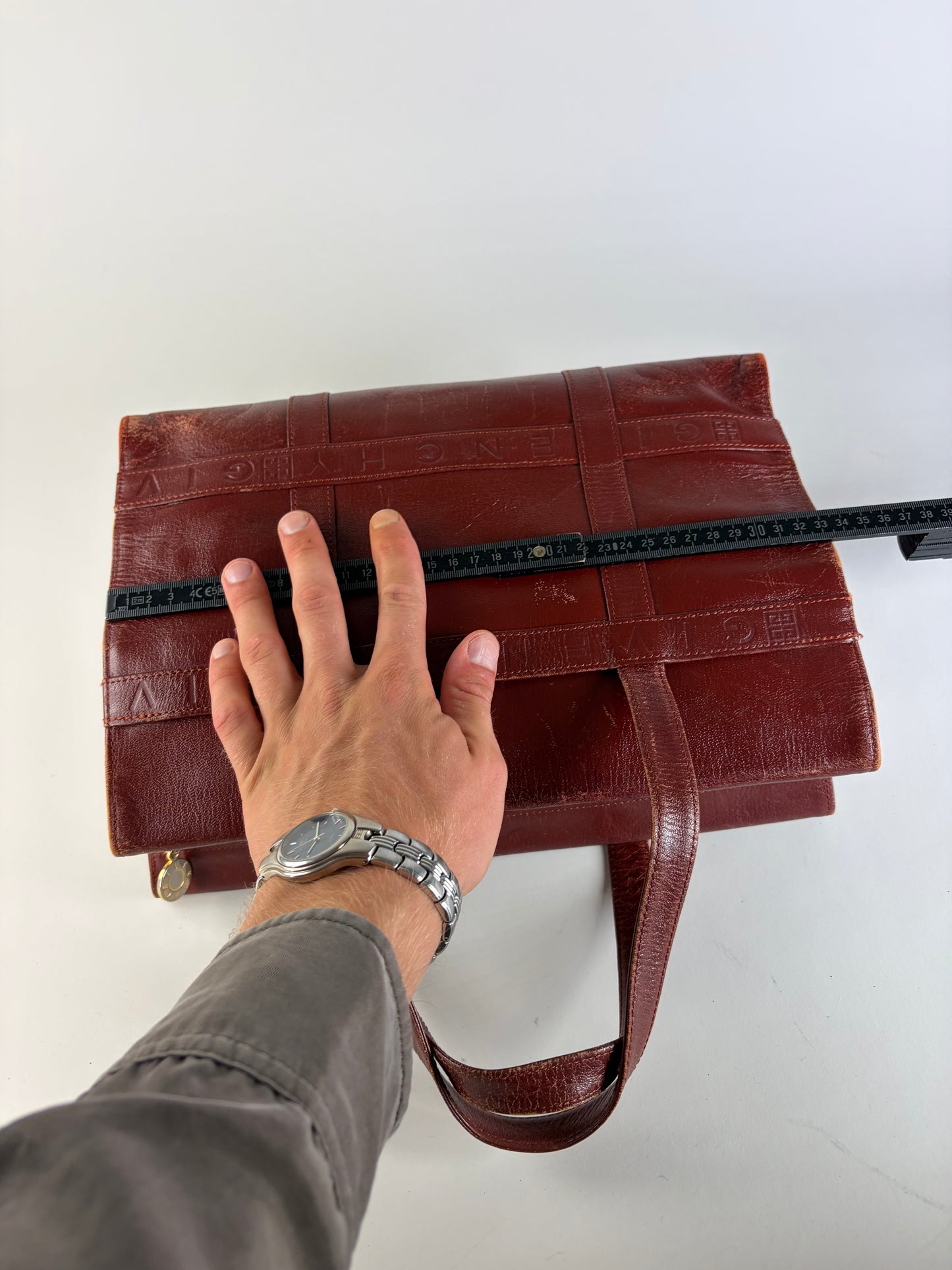 Vintage Givenchy Embossed Leather Structured Bag Burgundy Gold