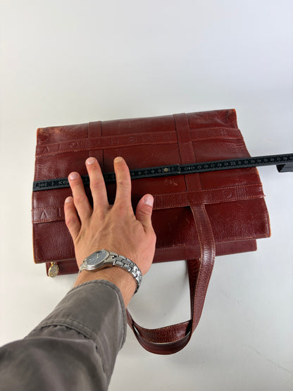 Vintage Givenchy Embossed Leather Structured Bag Burgundy Gold