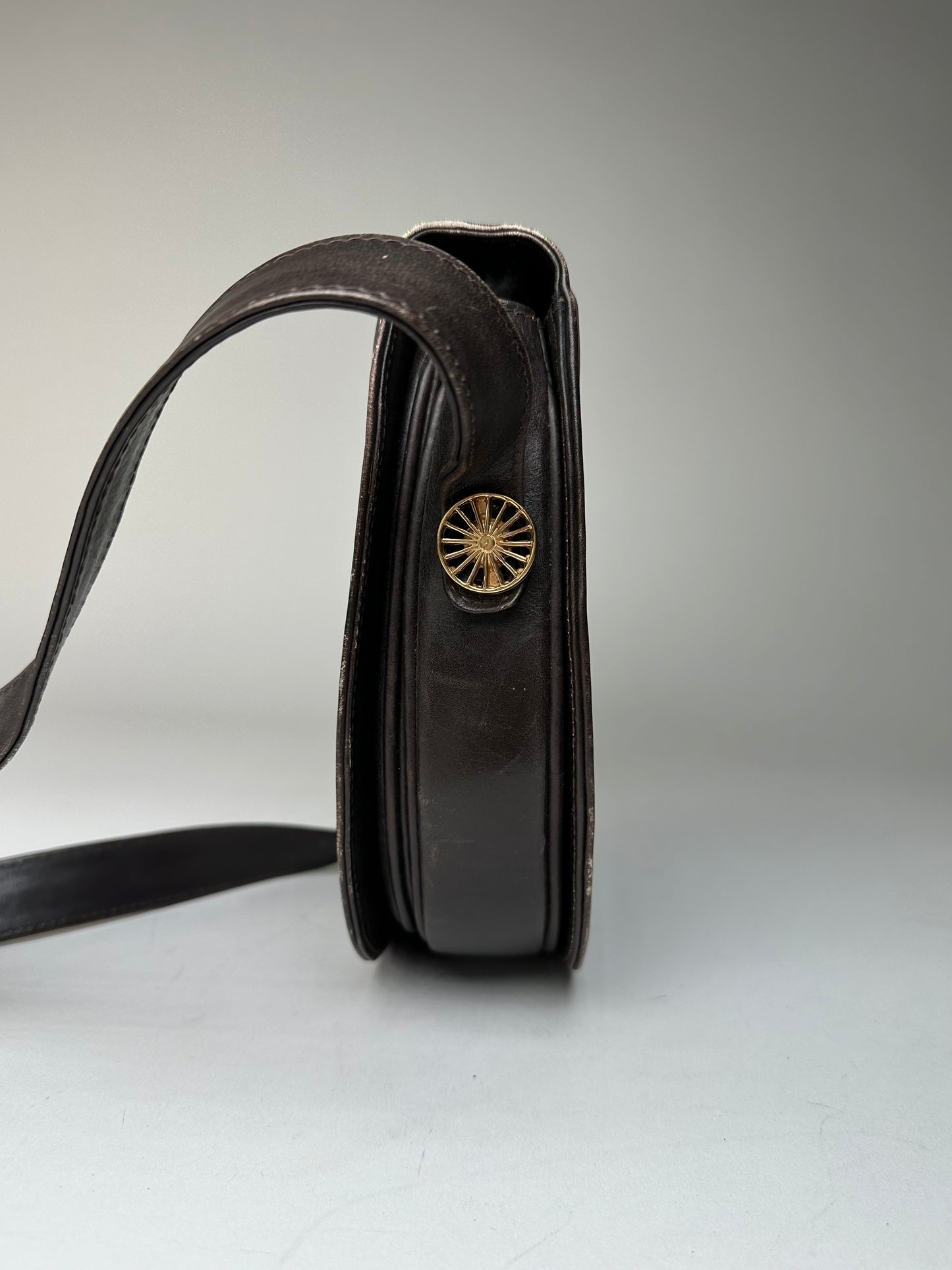Vintage Celine Paris Leather Shoulder Bag Black