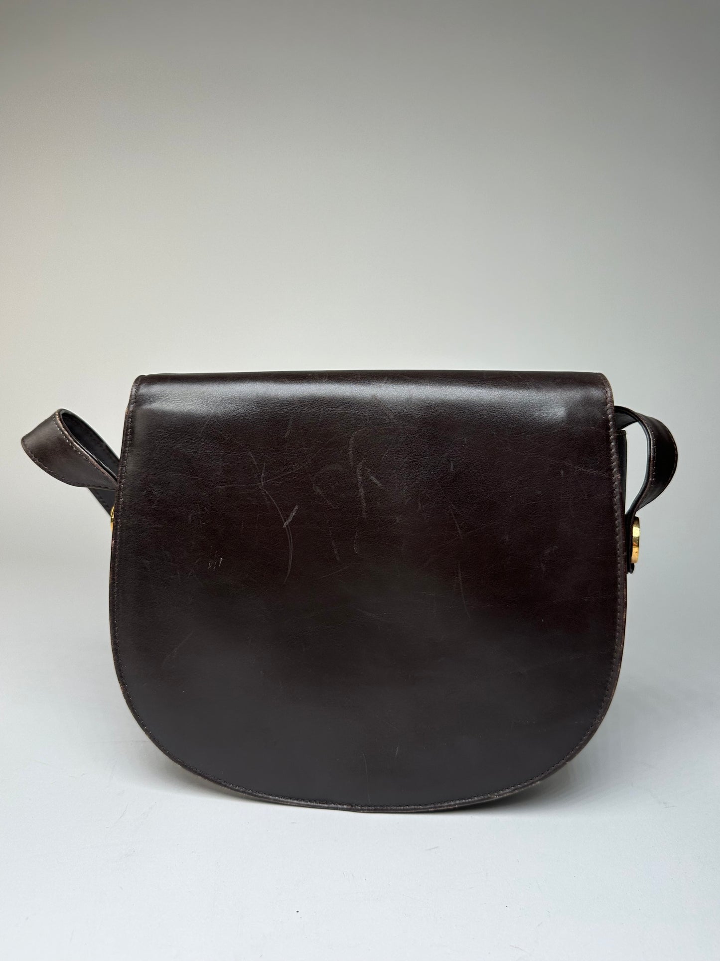 Vintage Celine Paris Leather Shoulder Bag Black