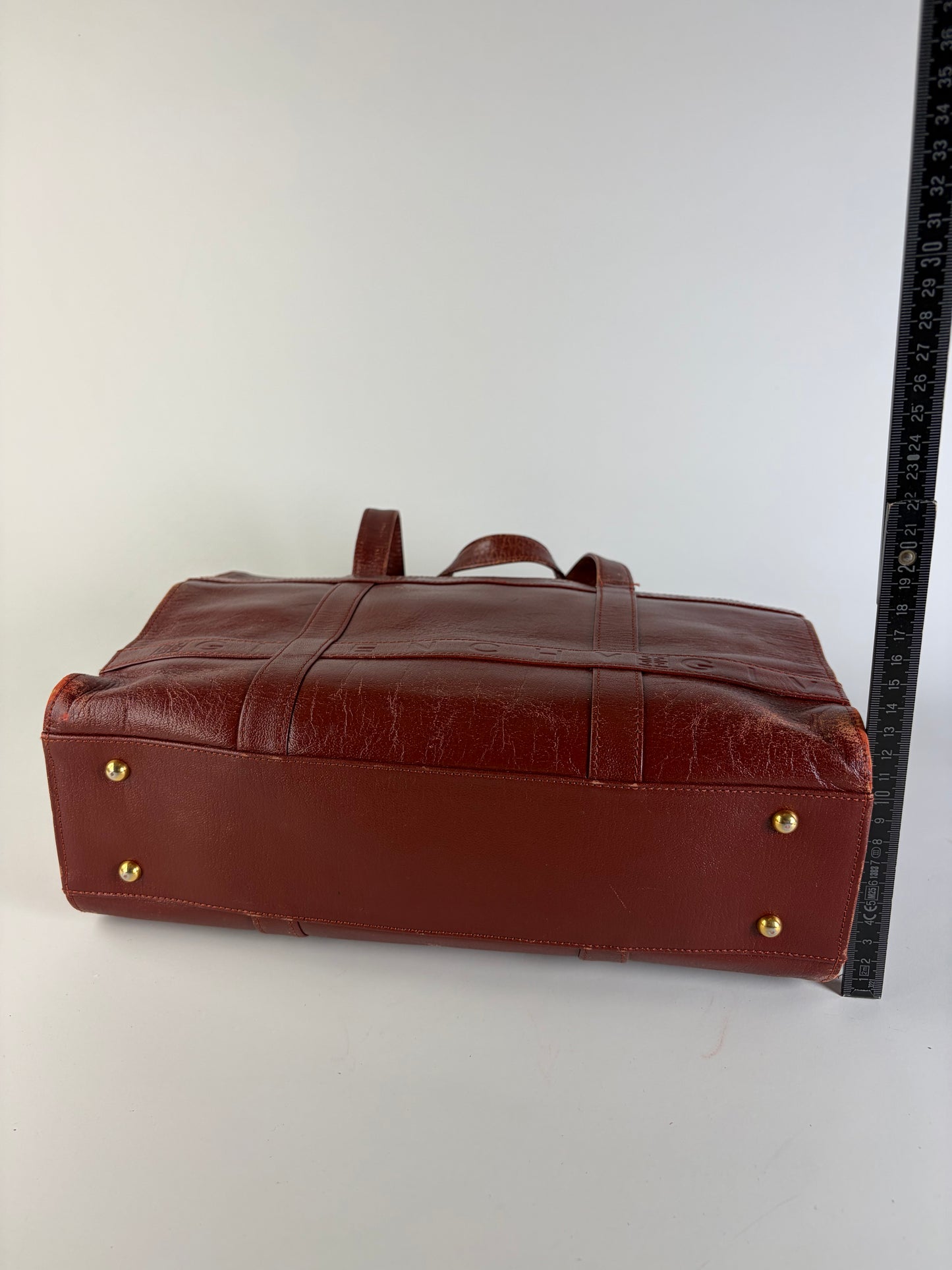 Vintage Givenchy Embossed Leather Structured Bag Burgundy Gold