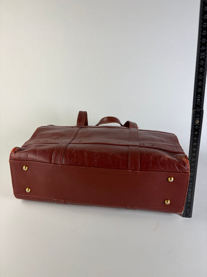Vintage Givenchy Embossed Leather Structured Bag Burgundy Gold