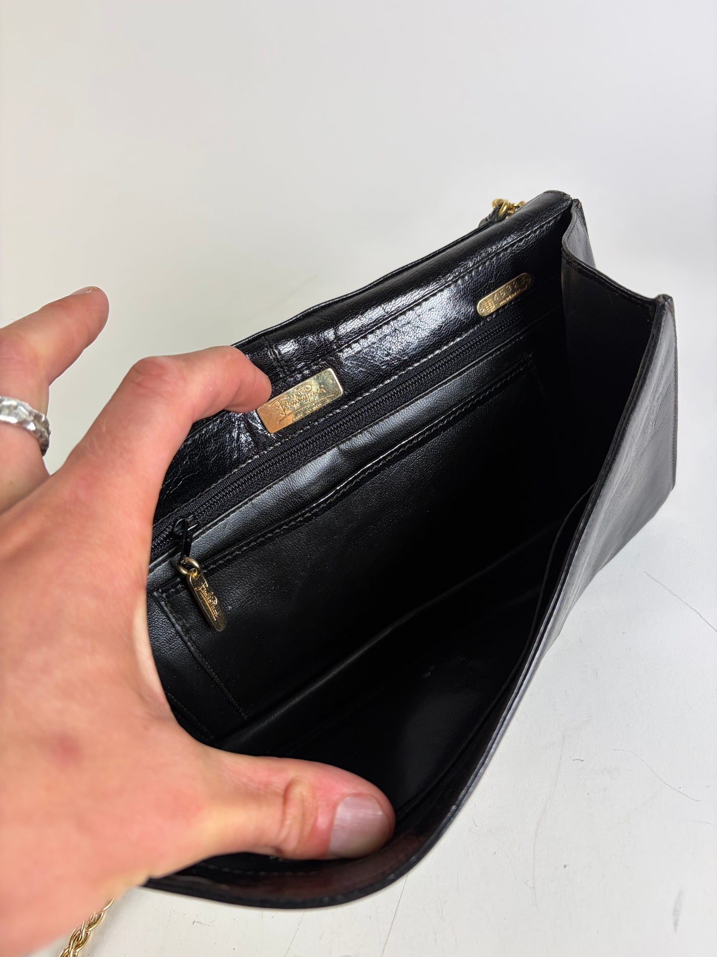 Vintage Pucci Leather Clutch Bag Black Gold-tone Chain