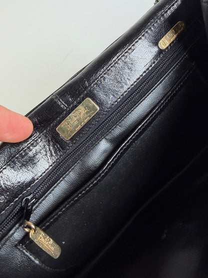 Vintage Pucci Leather Clutch Bag Black Gold-tone Chain