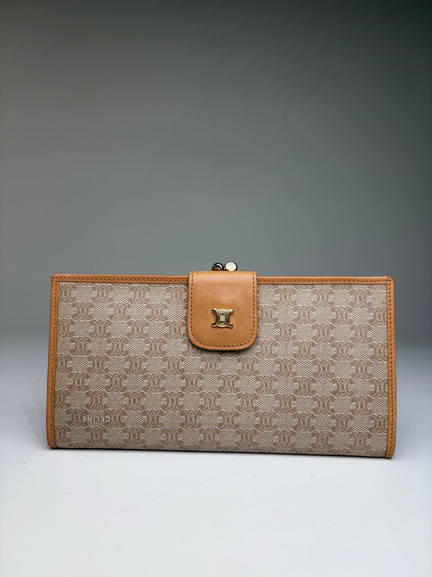 Vintage Celine Monogram Canvas Bifold Wallet Beige Brown