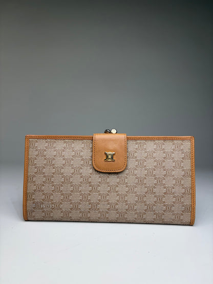 Vintage Celine Monogram Canvas Bifold Wallet Beige Brown